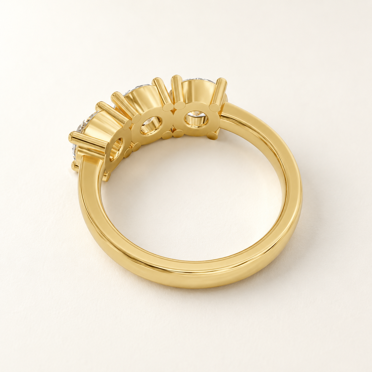 2 CT Round Diamond Three-Stone Ring in White, Yellow & Rose Gold - view 2