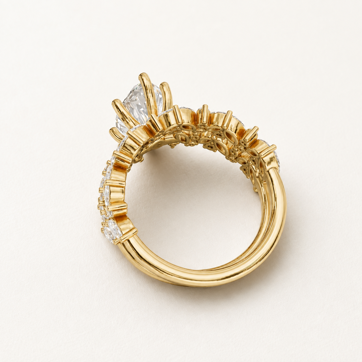 1.00 CT Marquise Diamond Leaf Ring in White, Yellow & Rose Gold - view 2