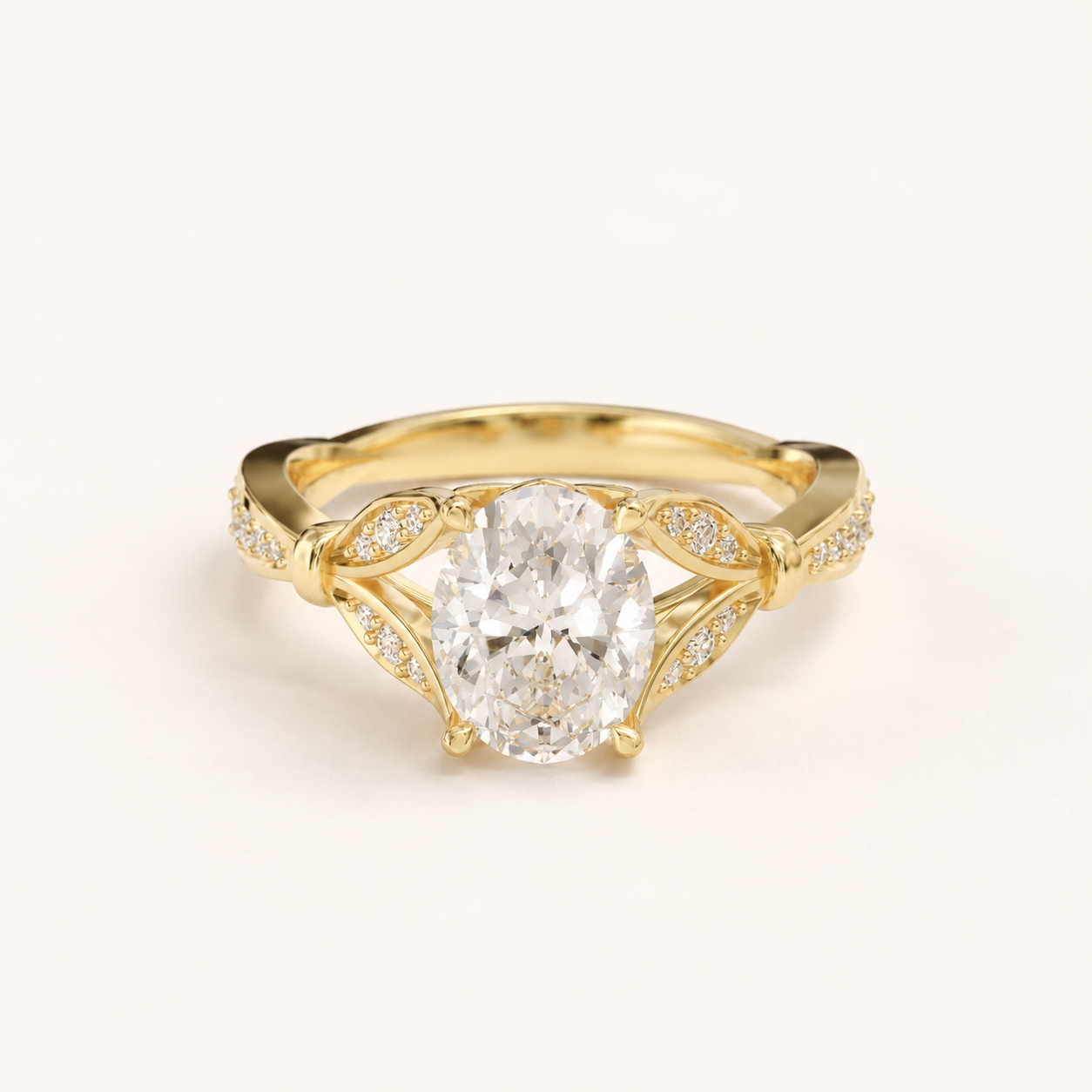 1.50 CT Oval Diamond Vine Ring in White Gold, Yellow Gold & Rose Gold