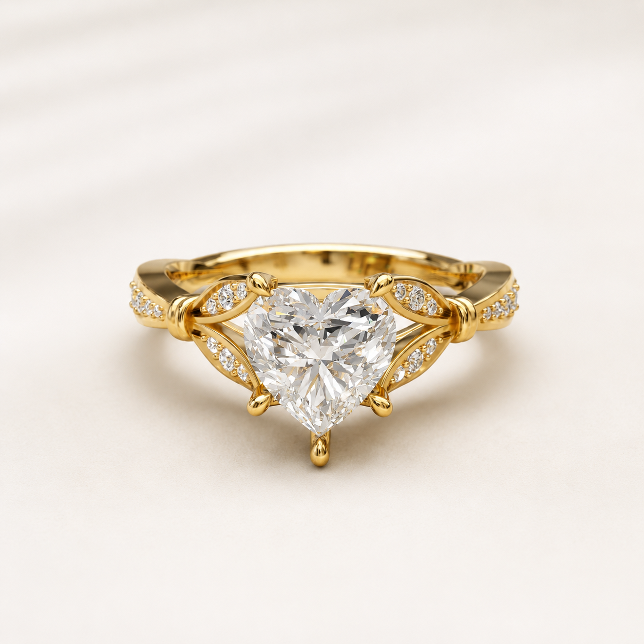1.35 CT Heart Diamond Vine Ring in White, Yellow & Rose Gold