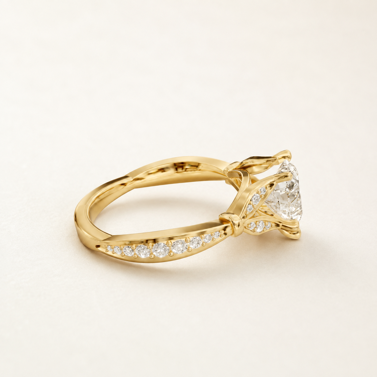 1.35 CT Heart Diamond Vine Ring in White, Yellow & Rose Gold - view 2
