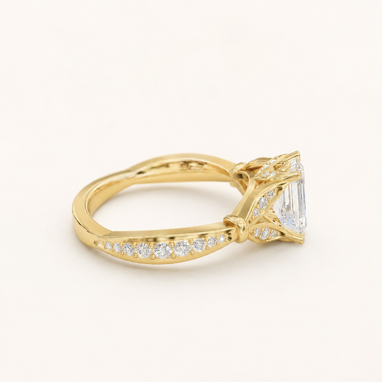 1.50 CT Emerald Cut Diamond Vine Ring in White, Yellow & Rose Gold - view 2