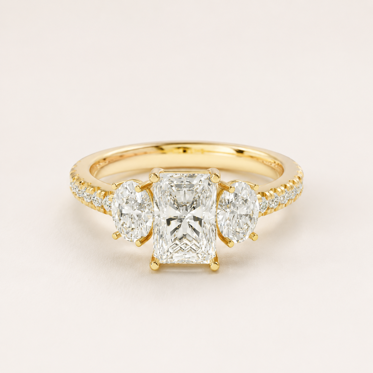 1.00 CT Radiant Cut Diamond Ring in White, Yellow & Rose Gold