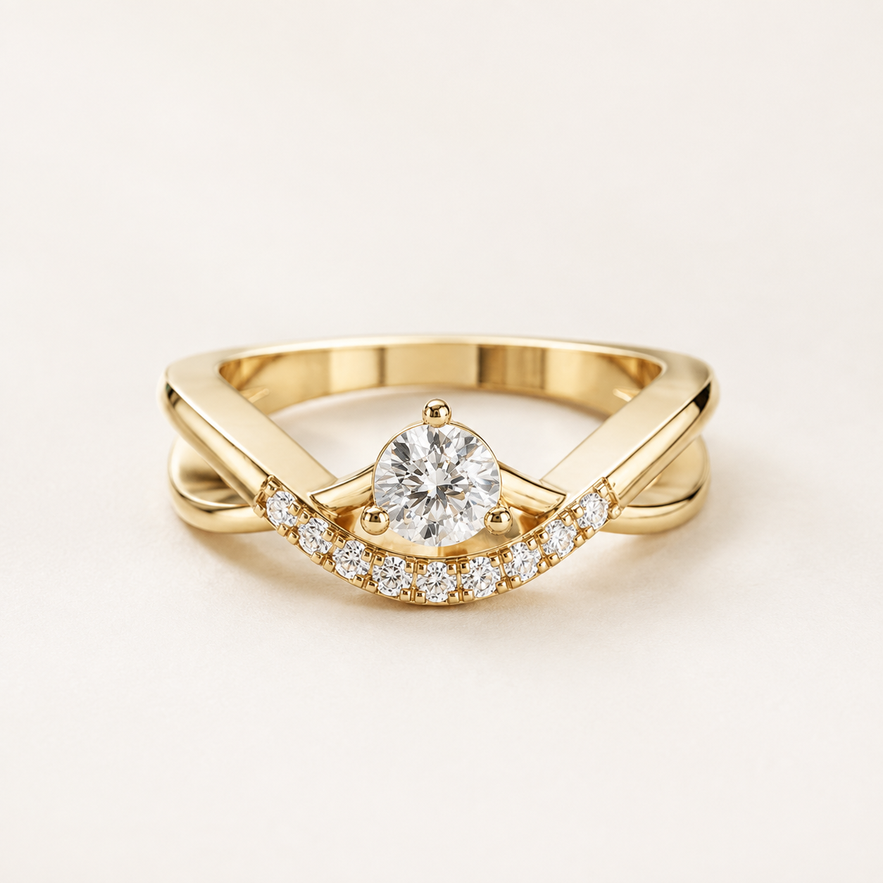 0.240 CT Round Diamond Crossover Ring in White, Yellow & Rose Gold