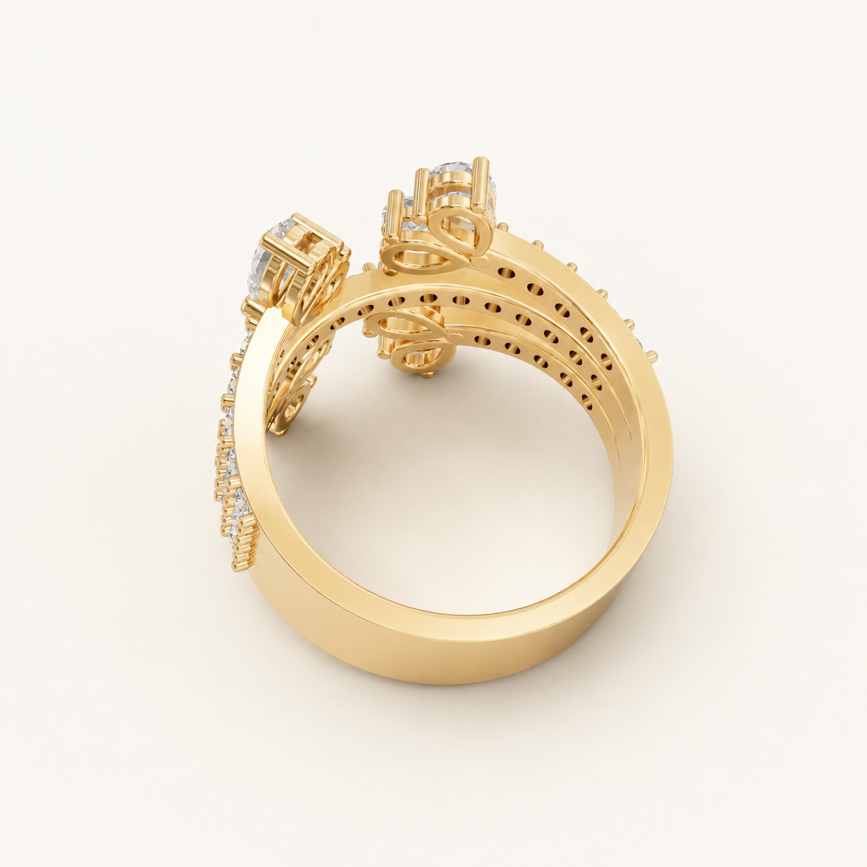 1.44 CT Pear Diamond Statement Ring in Yellow Gold, White Gold & Rose Gold - view 2