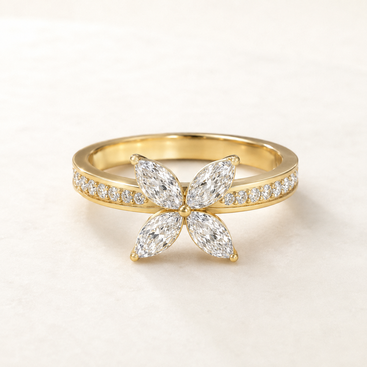 0.64 CT Marquise Diamond Butterfly Ring in Yellow Gold, White Gold & Rose Gold