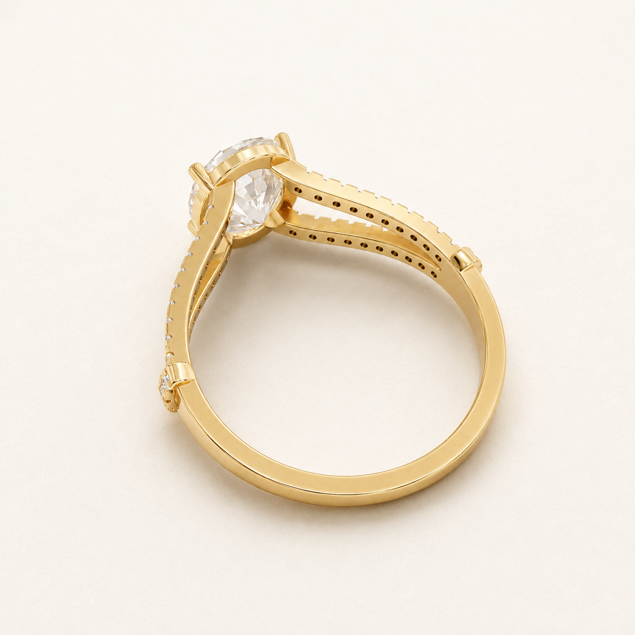 1.70 CT Oval Diamond Split Shank Ring in Yellow Gold, White Gold & Rose Gold - view 2