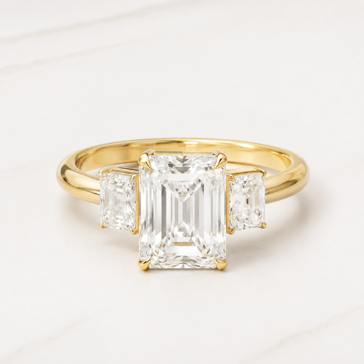 2.30 CT Radiant Diamond Three-Stone Ring in Yellow, White & Rose Gold