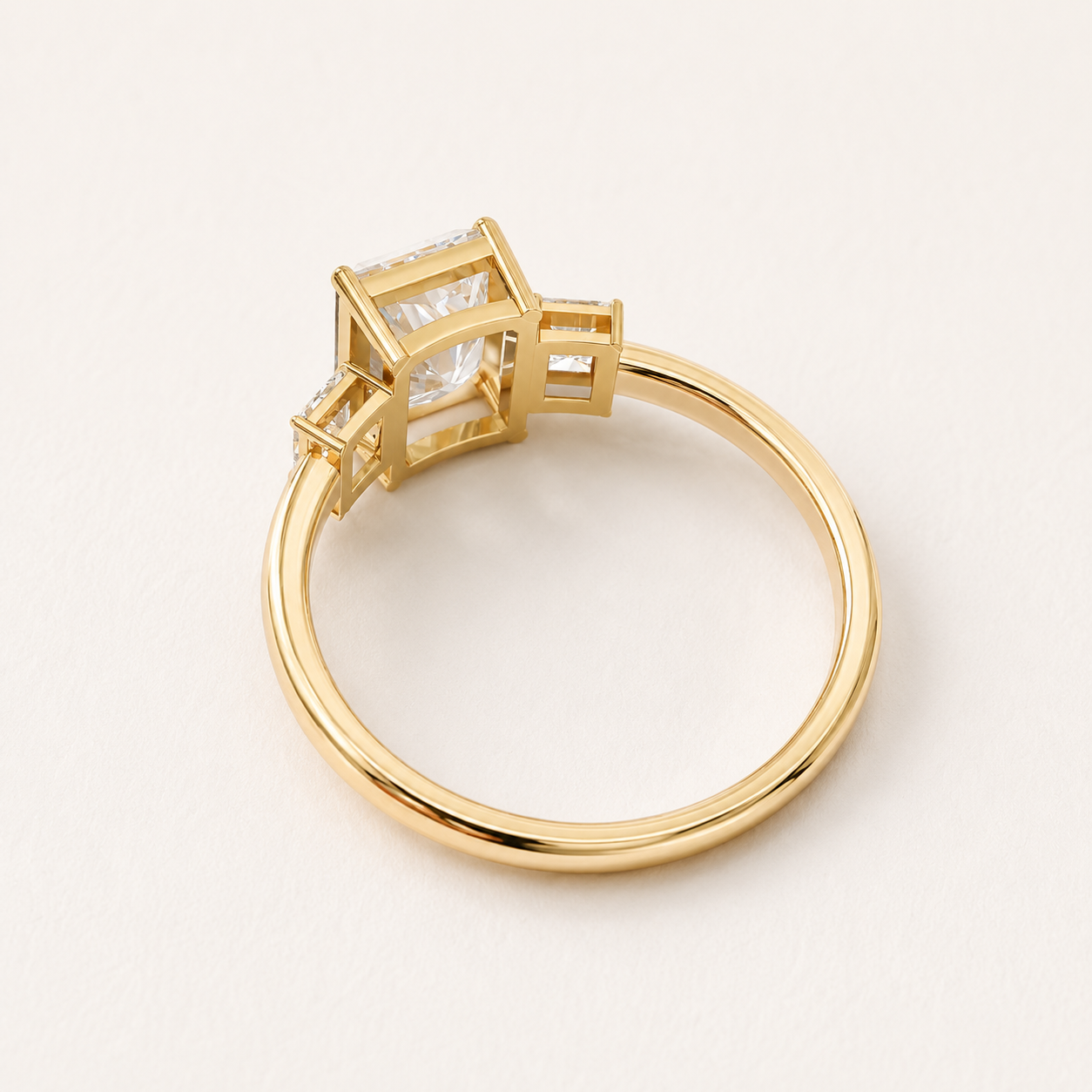 2.30 CT Radiant Diamond Three-Stone Ring in Yellow, White & Rose Gold - view 2