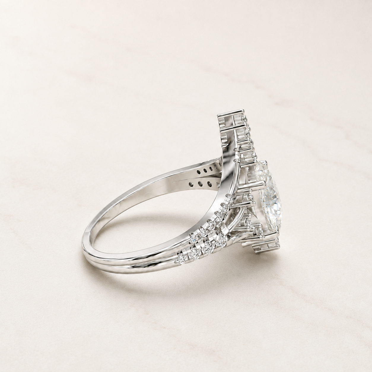 1.75 CT Oval Lab-Grown Diamond Bridal Ring Set in Yellow Gold, White Gold & Rose Gold - view 2