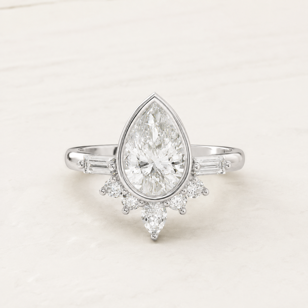 1.15 CT Pear Lab-Grown Diamond Cluster Ring in Yellow Gold, White Gold & Rose Gold