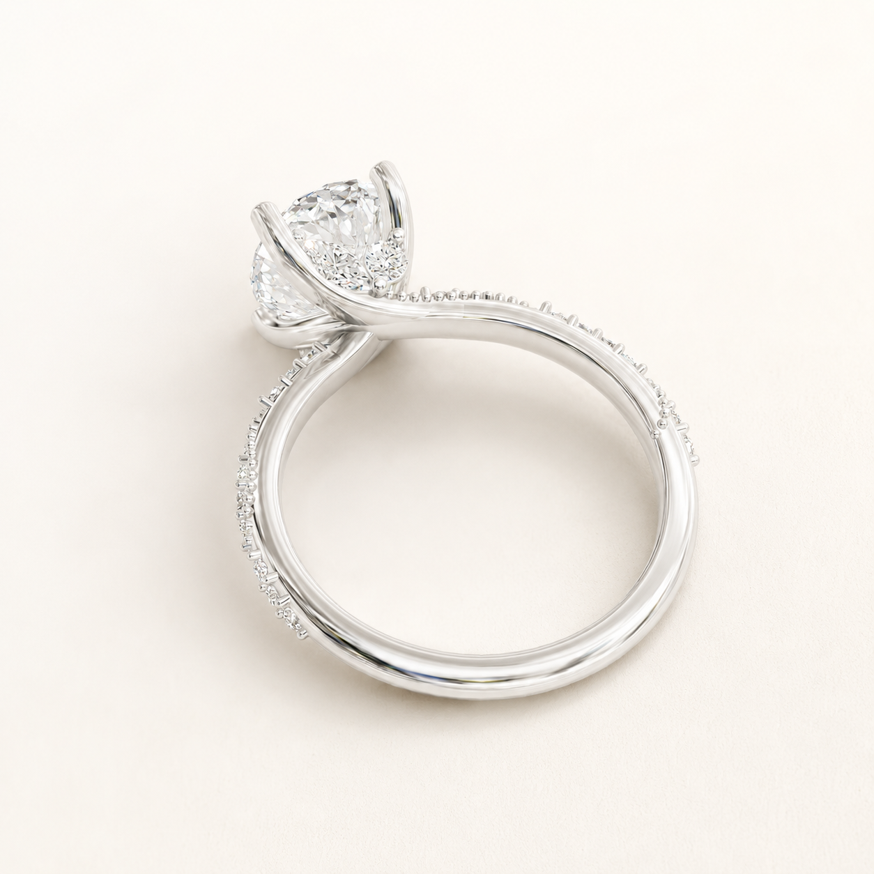 2.50 CT Oval Diamond Twist Ring in White Gold, Yellow Gold & Rose Gold - view 2
