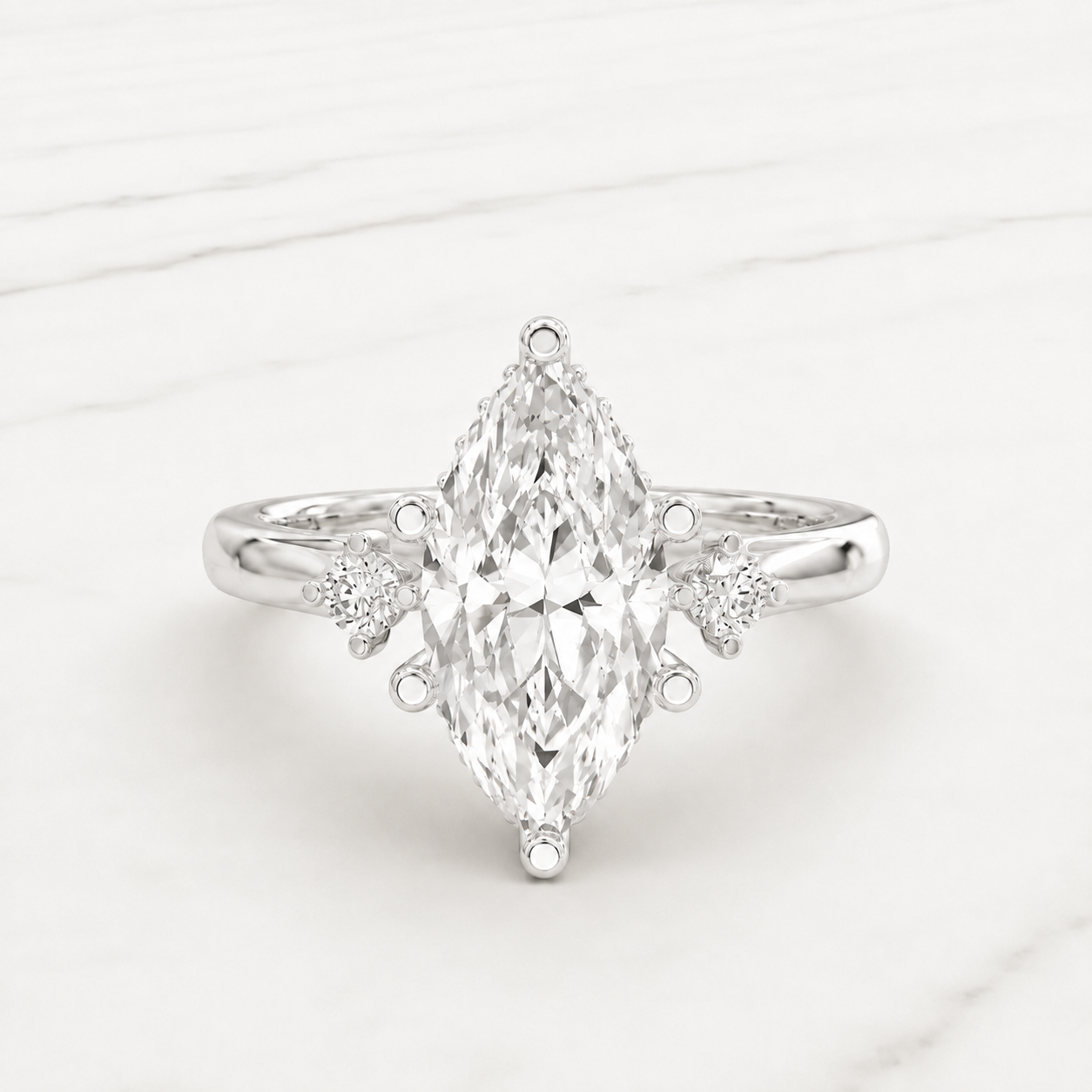 1.80 CT Marquise Diamond Three-Stone Ring in White Gold, Yellow Gold & Rose Gold
