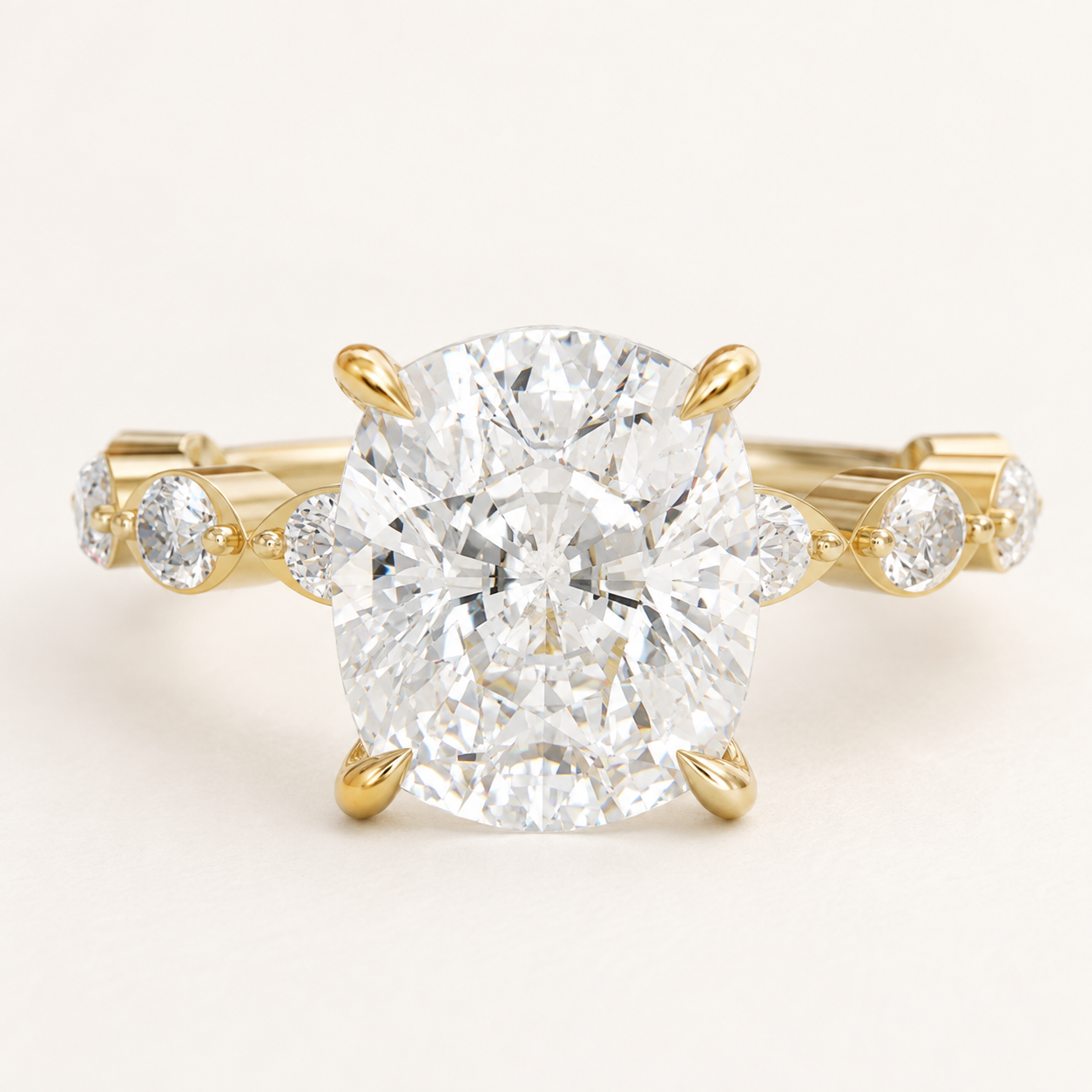 6 CT Cushion Diamond Twist Ring in Yellow, White & Rose Gold