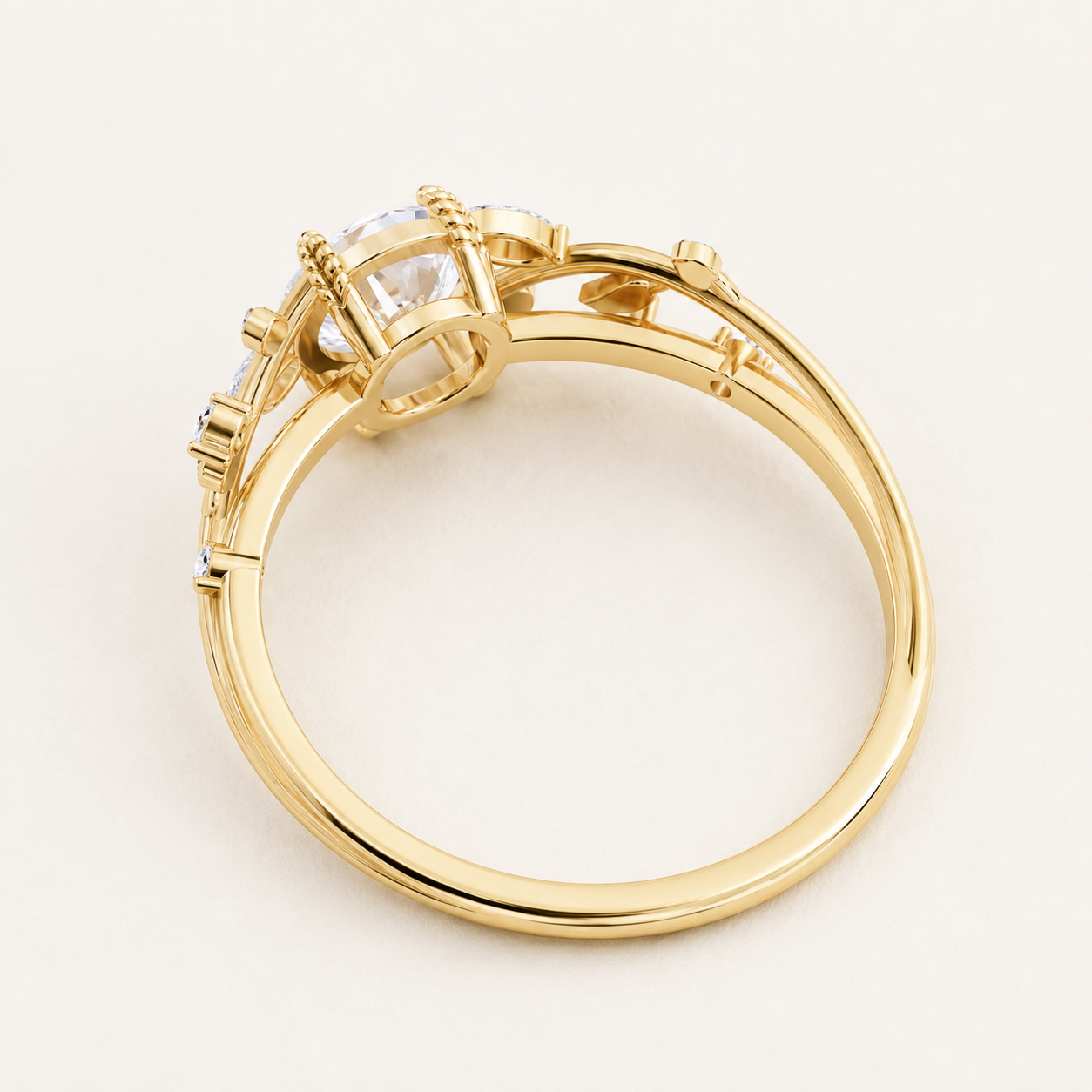 0.99 CT Round Diamond Vine Ring in Gold Yellow, White & Rose Gold - view 2