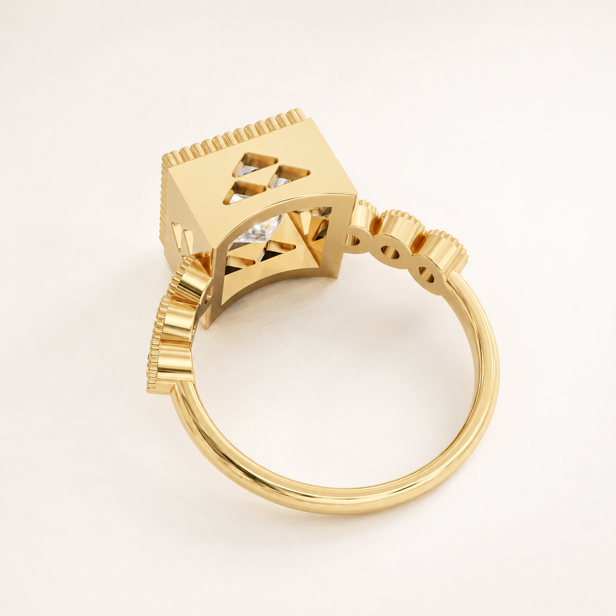 3.60 CT Princess Diamond Statement Ring in Yellow, White & Rose Gold - view 2