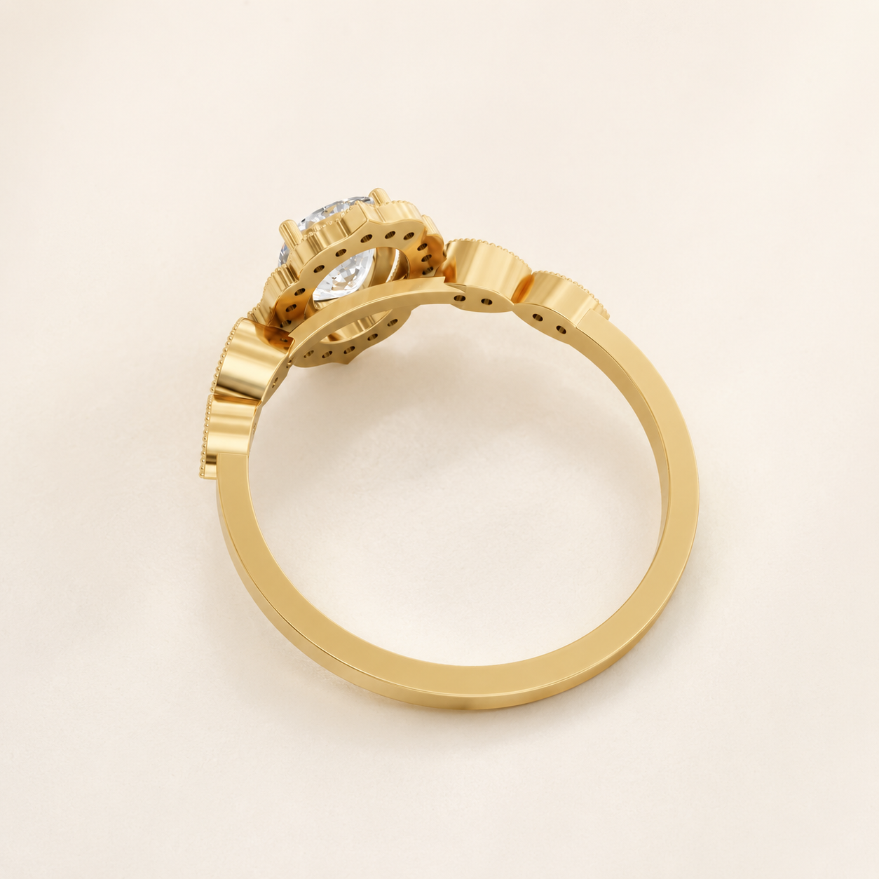 1.30 CT Cushion Diamond Vintage Halo Ring in Gold Yellow, White & Rose Gold - view 2