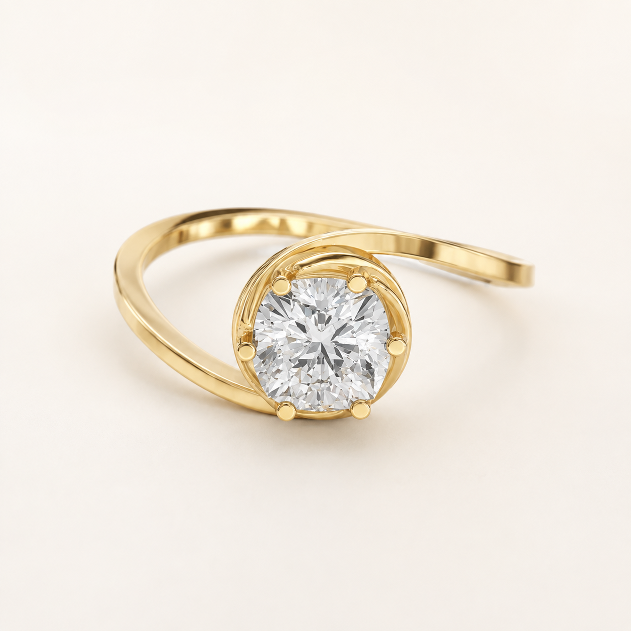 1.15 CT Cushion Diamond Swirl Ring in Yellow, White & Rose Gold