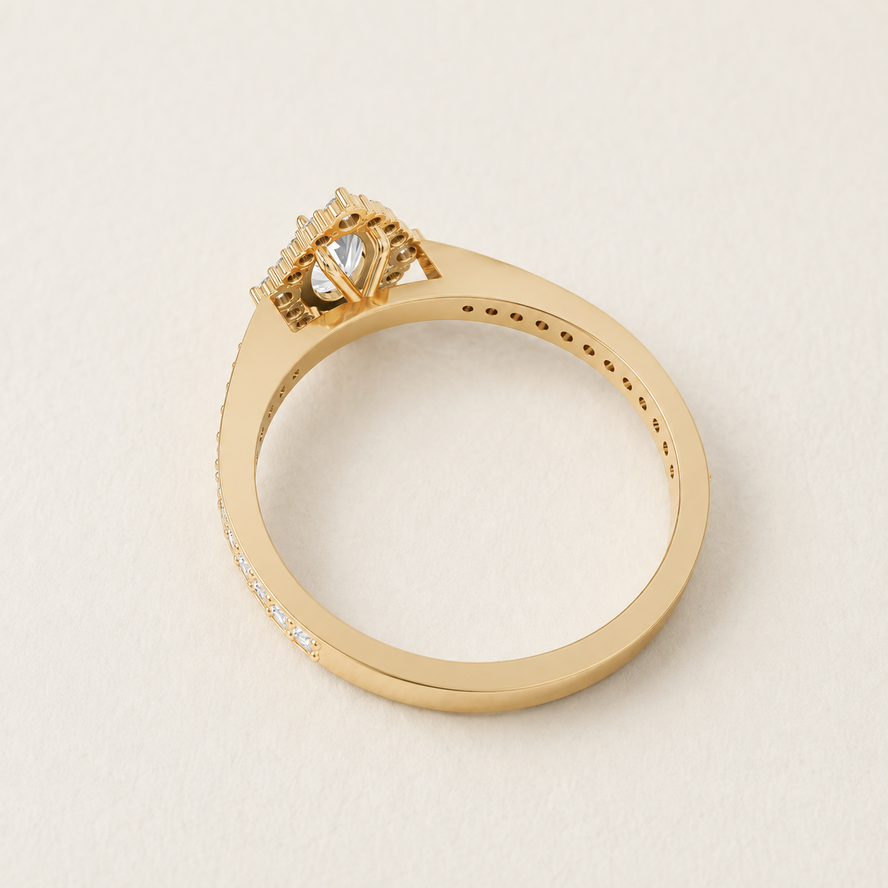 0.48 CT Oval Diamond Halo Ring in Yellow, White & Rose Gold - view 2