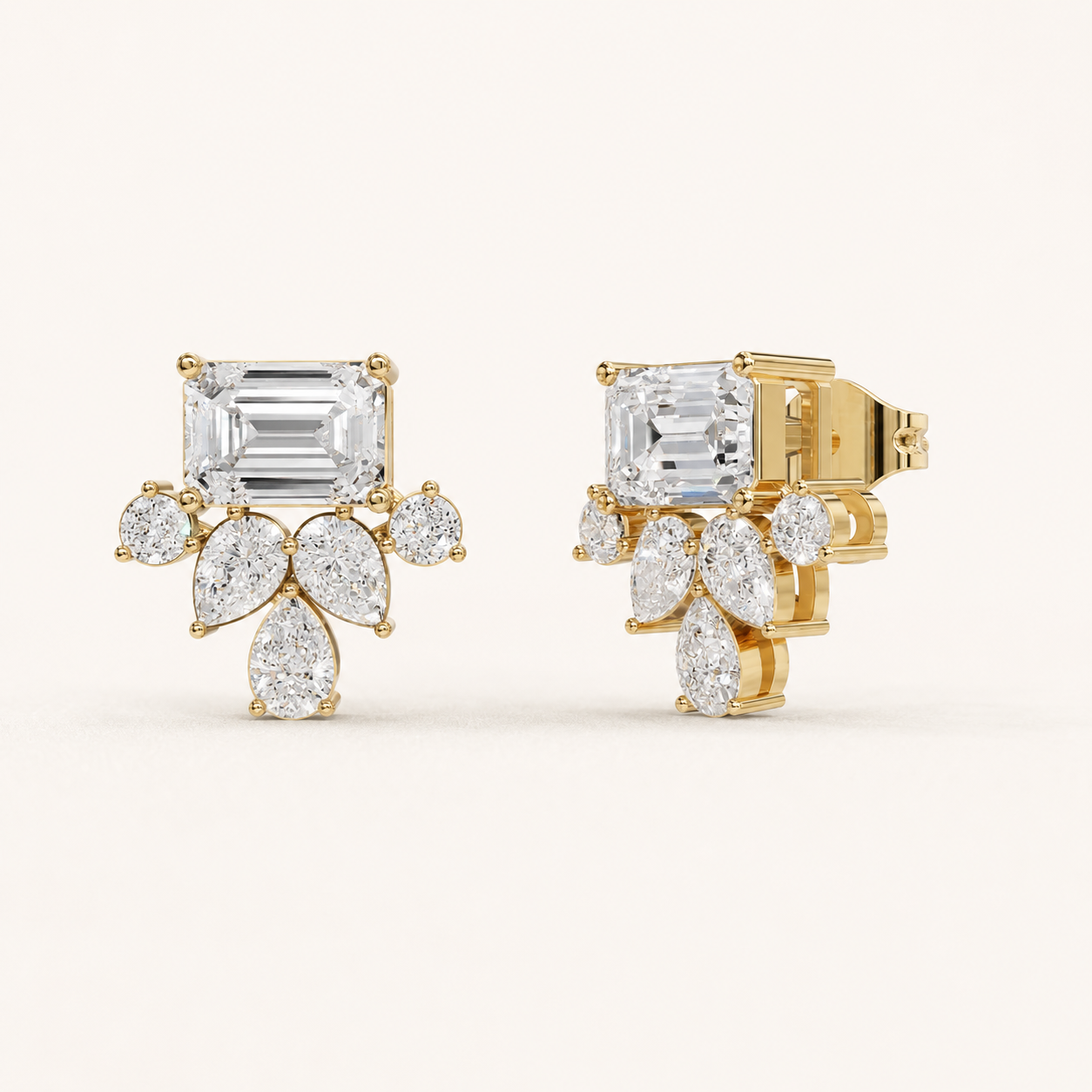 2.00 CT Emerald, Marquise, Pear & Round Lab-Grown Diamond Statement Stud Earrings in White Gold, Yellow Gold & Rose Gold