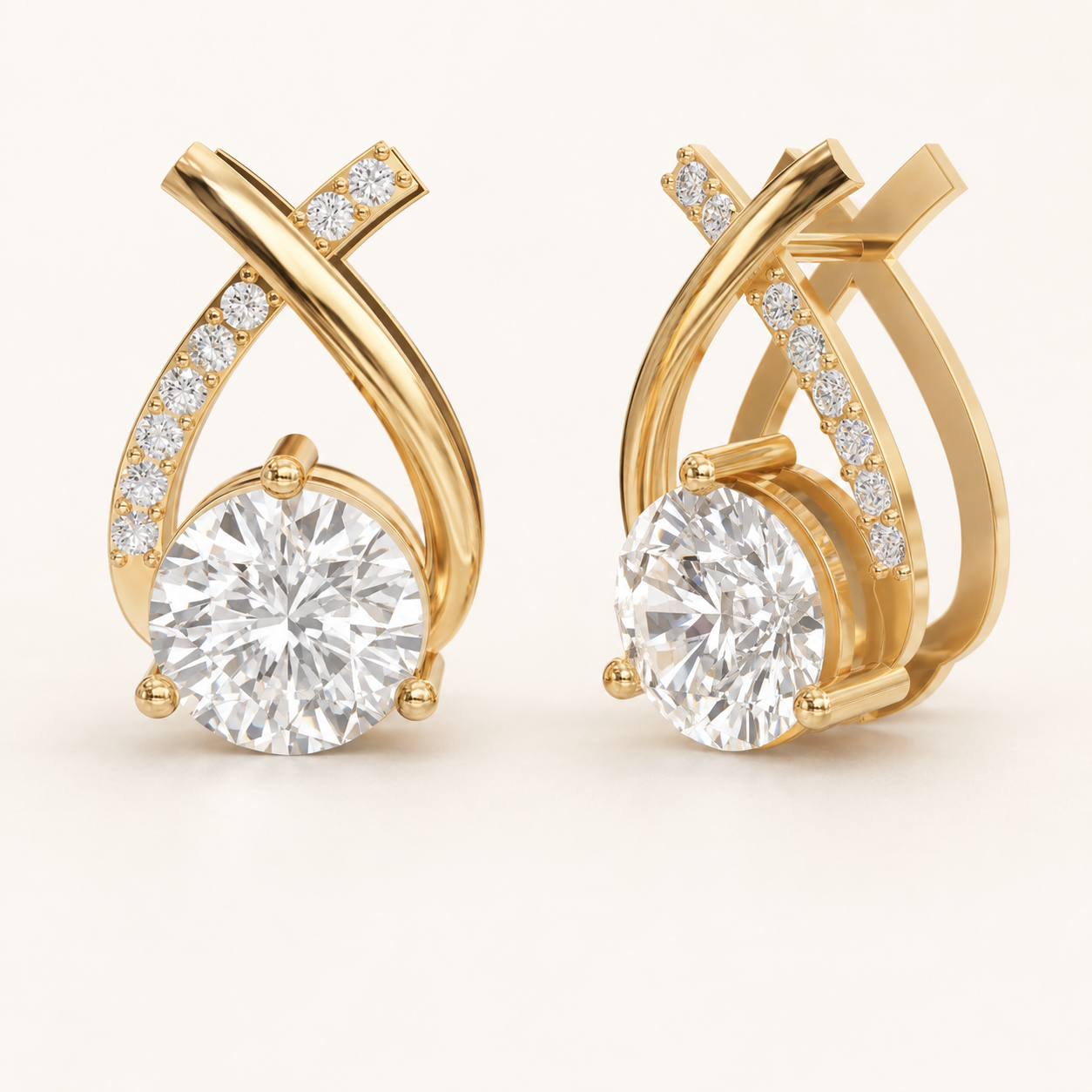 5.70 CT Round Diamond Crossover Drop Earrings in Yellow Gold, White Gold & Rose Gold