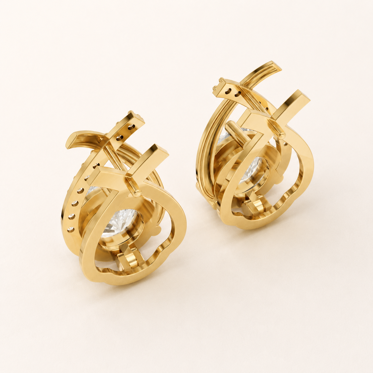 5.70 CT Round Diamond Crossover Drop Earrings in Yellow Gold, White Gold & Rose Gold - view 2