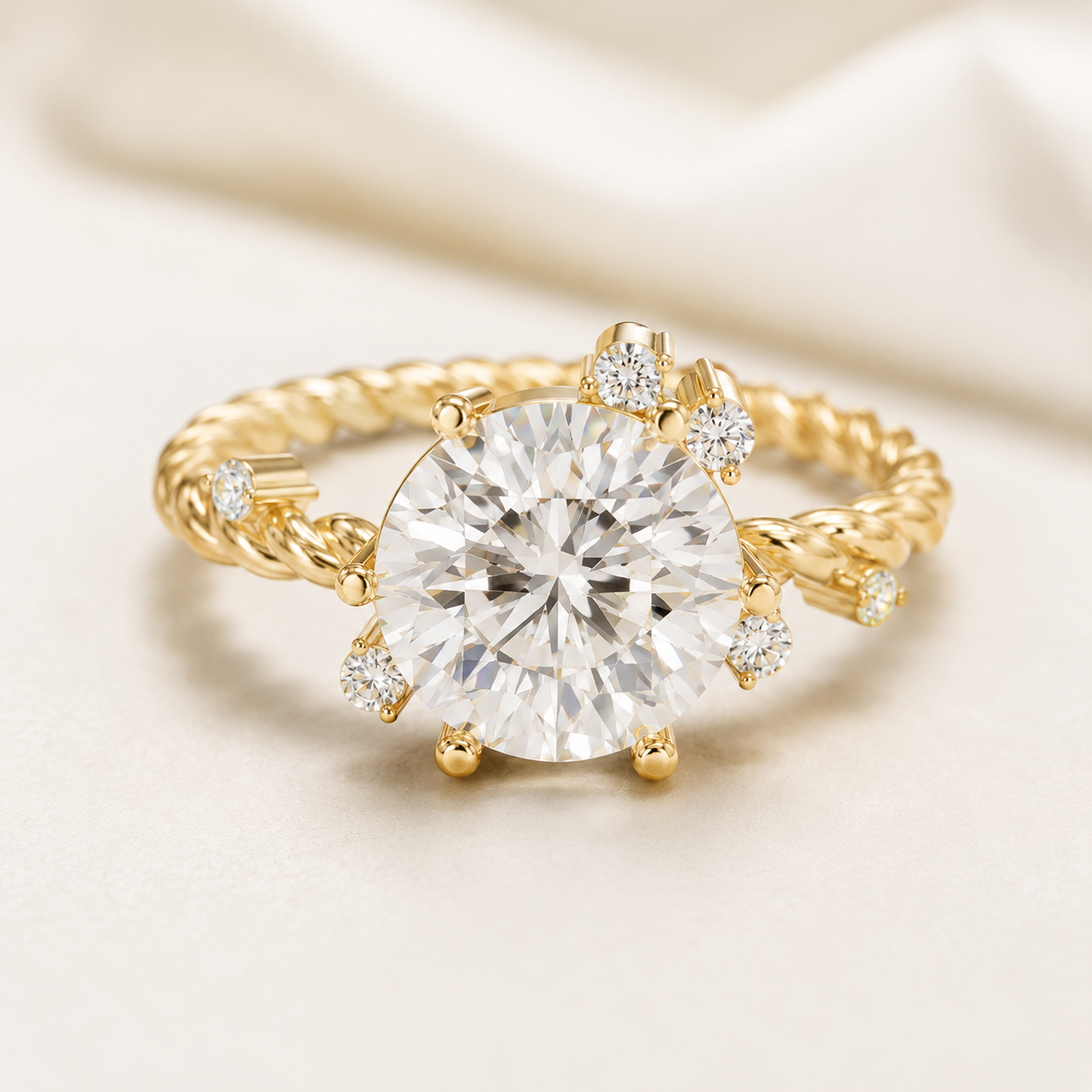 2.040 CT Round Lab Grown Diamond Twisted Ring in Rose Gold, Yellow Gold & White Gold