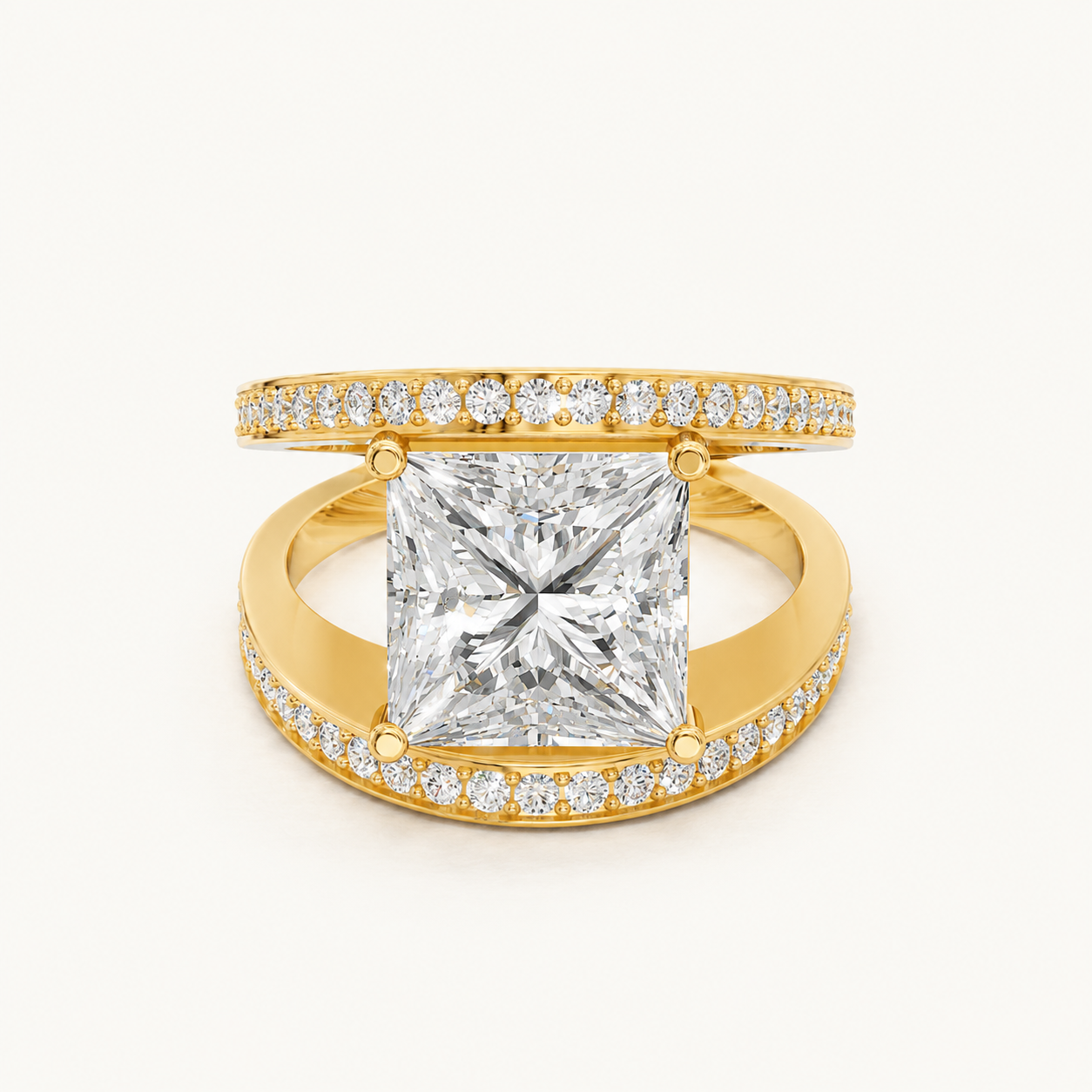 3.67 CT Princess Cut Diamond Ring with Round Accent Diamonds in Yellow, White & Rose Gold