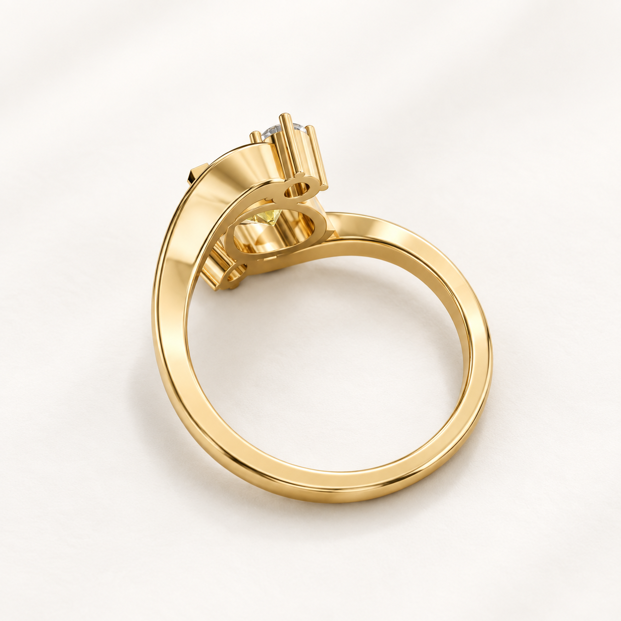 1.270 CT Yellow Pear Lab-Grown Diamond Crossover Ring in White Gold, Yellow Gold & Rose Gold — product gallery image