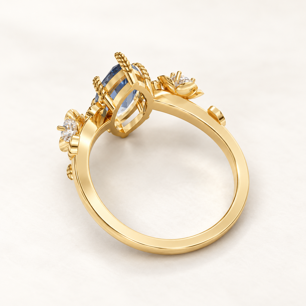 1.500 CT Blue Marquise Lab-Grown Diamond Floral Ring in White Gold, Yellow Gold & Rose Gold — product gallery image
