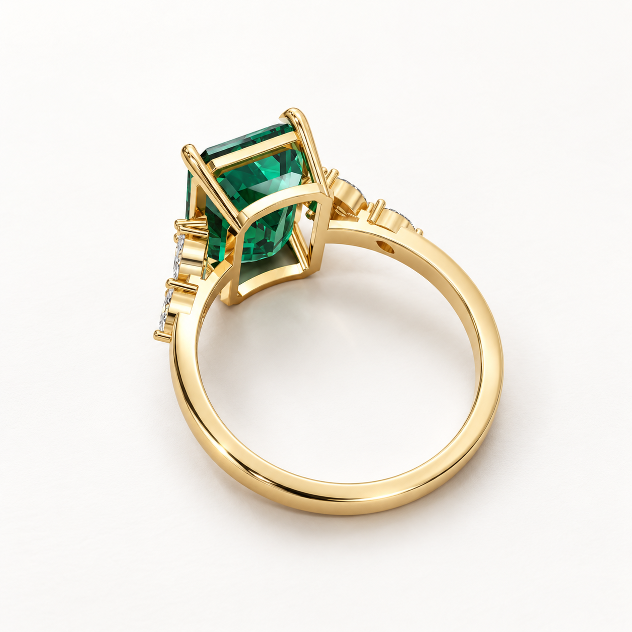 4.600 CT Green Emerald Cut Lab-Grown Diamond Statement Ring in White Gold, Yellow Gold & Rose Gold — product gallery image