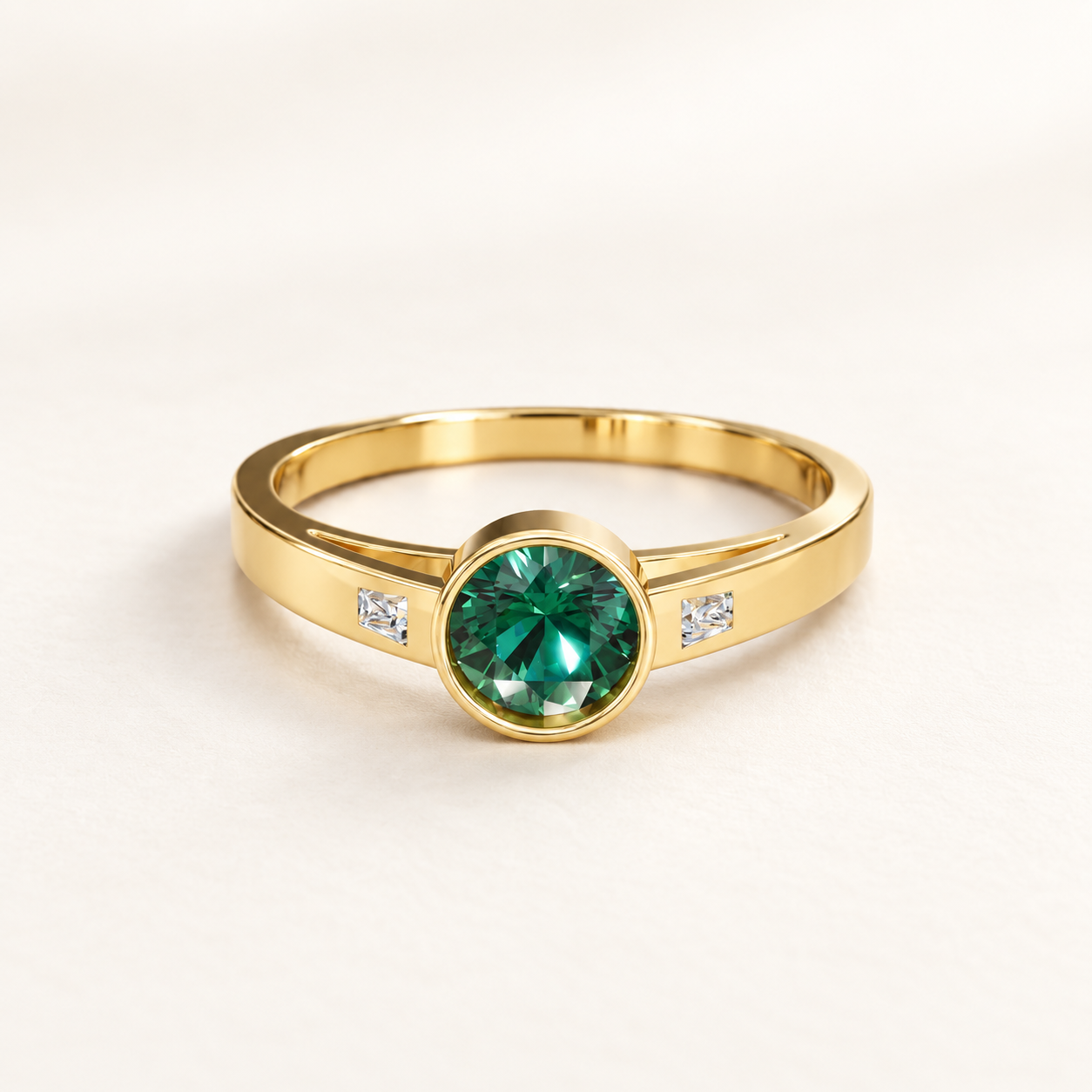 0.500 CT Green Round Lab-Grown Diamond Bezel Ring in White Gold, Yellow Gold & Rose Gold