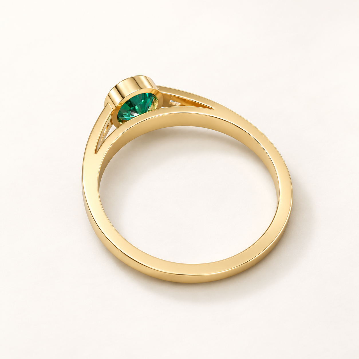 0.500 CT Green Round Lab-Grown Diamond Bezel Ring in White Gold, Yellow Gold & Rose Gold — product gallery image