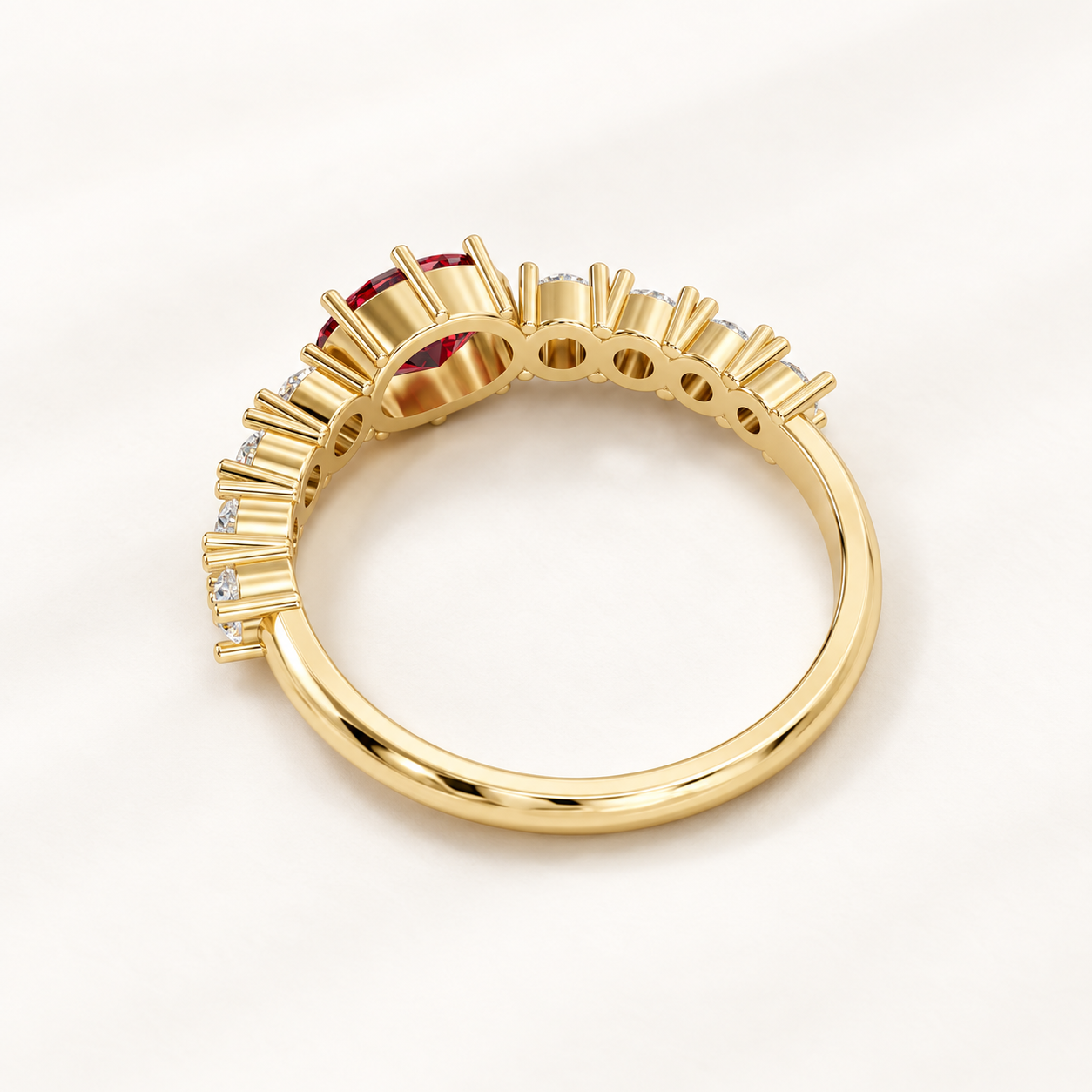 0.800 CT Red Oval Lab-Grown Diamond Statement Ring in White Gold, Yellow Gold & Rose Gold — product gallery image