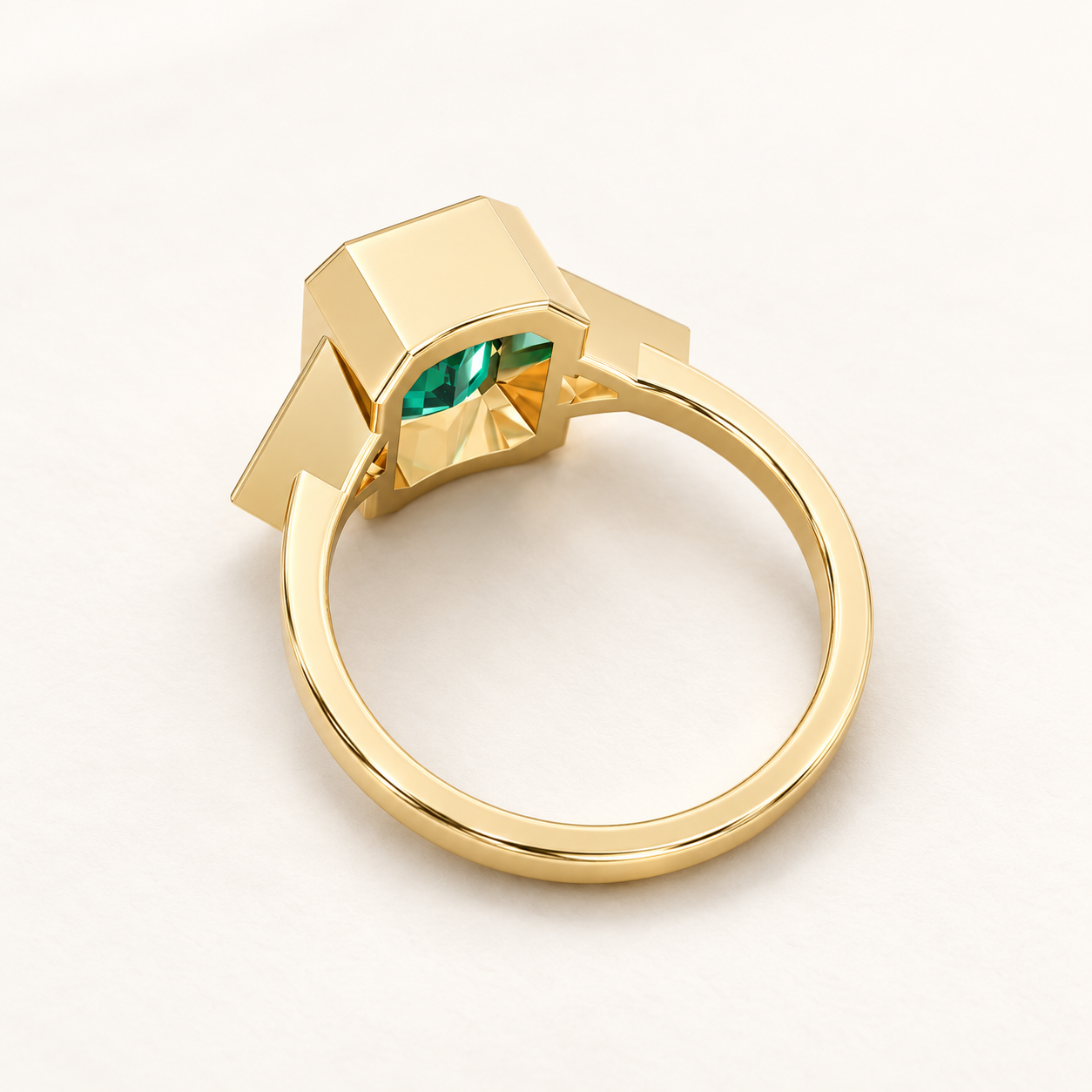 2.600 CT Green Emerald Cut Lab-Grown Diamond Three-Stone Ring in White Gold, Yellow Gold & Rose Gold — product gallery image