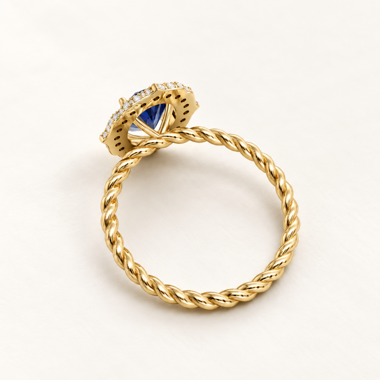 1.150 CT Blue Oval Lab-Grown Diamond Vintage Halo Ring in White Gold, Yellow Gold & Rose Gold — product gallery image