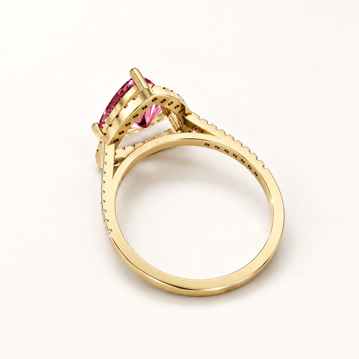 2.250 CT Red Trillion Lab-Grown Diamond Halo Ring in White Gold, Yellow Gold & Rose Gold — product gallery image