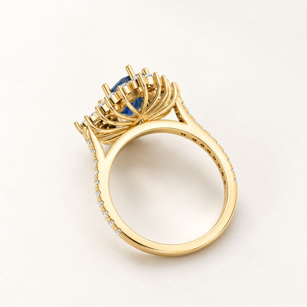 2.500 CT Blue Marquise Lab-Grown Diamond Floral Halo Ring in White Gold, Yellow Gold & Rose Gold — product gallery image