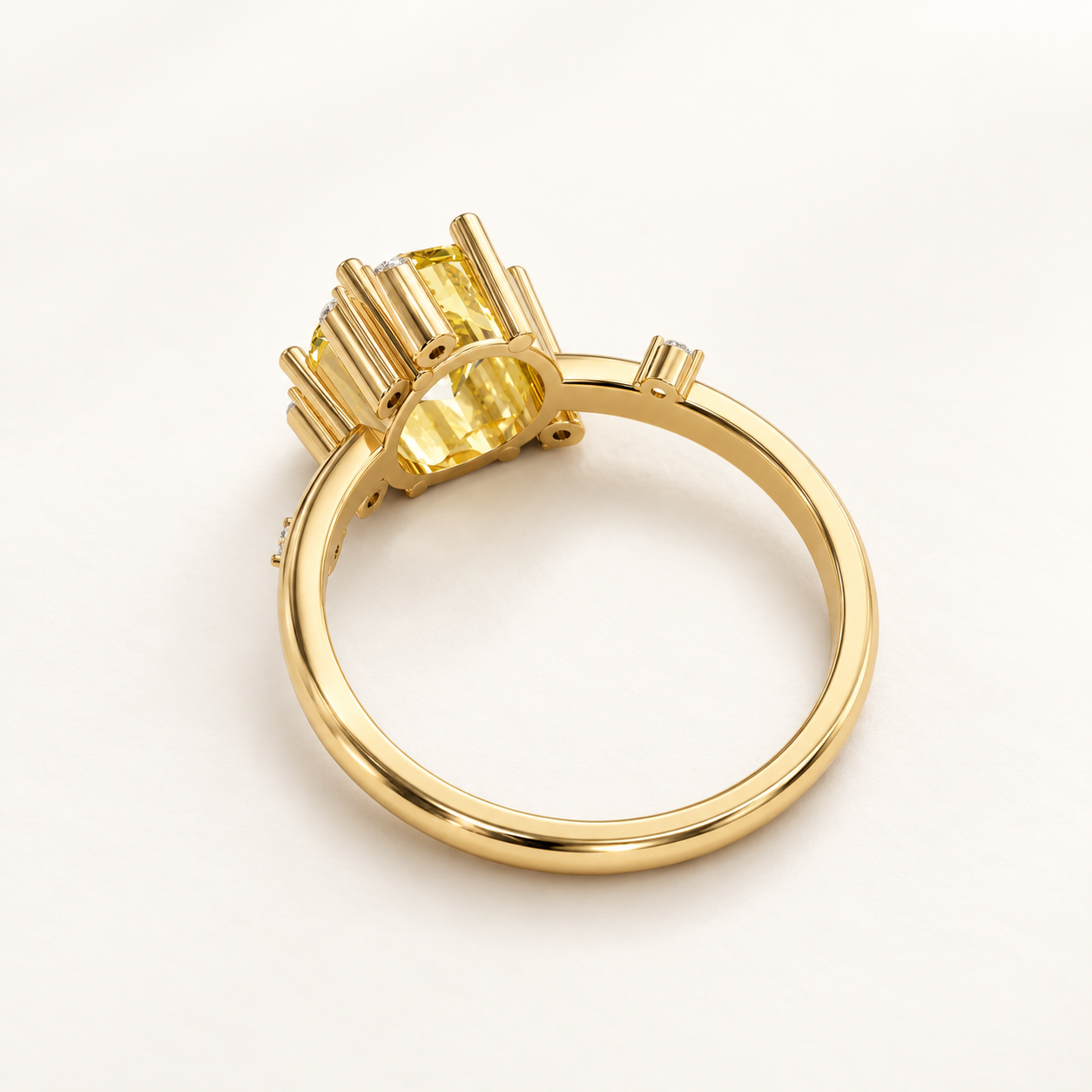 1.900 CT Yellow Round Lab-Grown Diamond Asymmetrical Ring in White Gold, Yellow Gold & Rose Gold — product gallery image