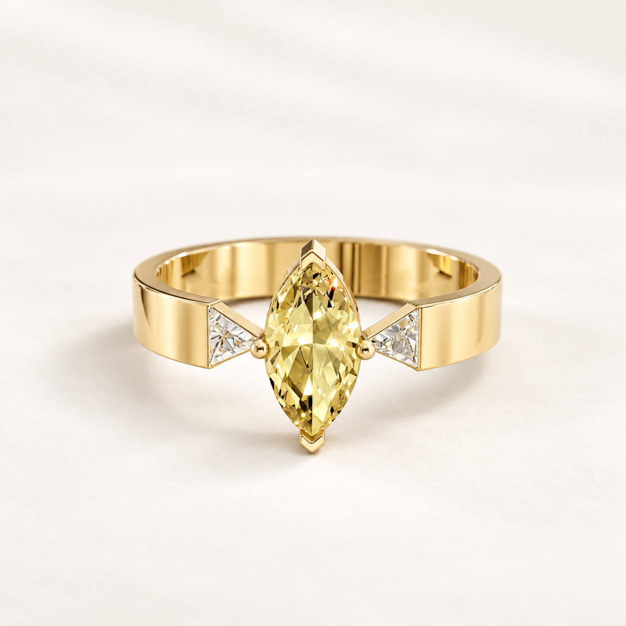 0.700 CT Yellow Marquise Lab-Grown Diamond Three-Stone Ring in White Gold, Yellow Gold & Rose Gold