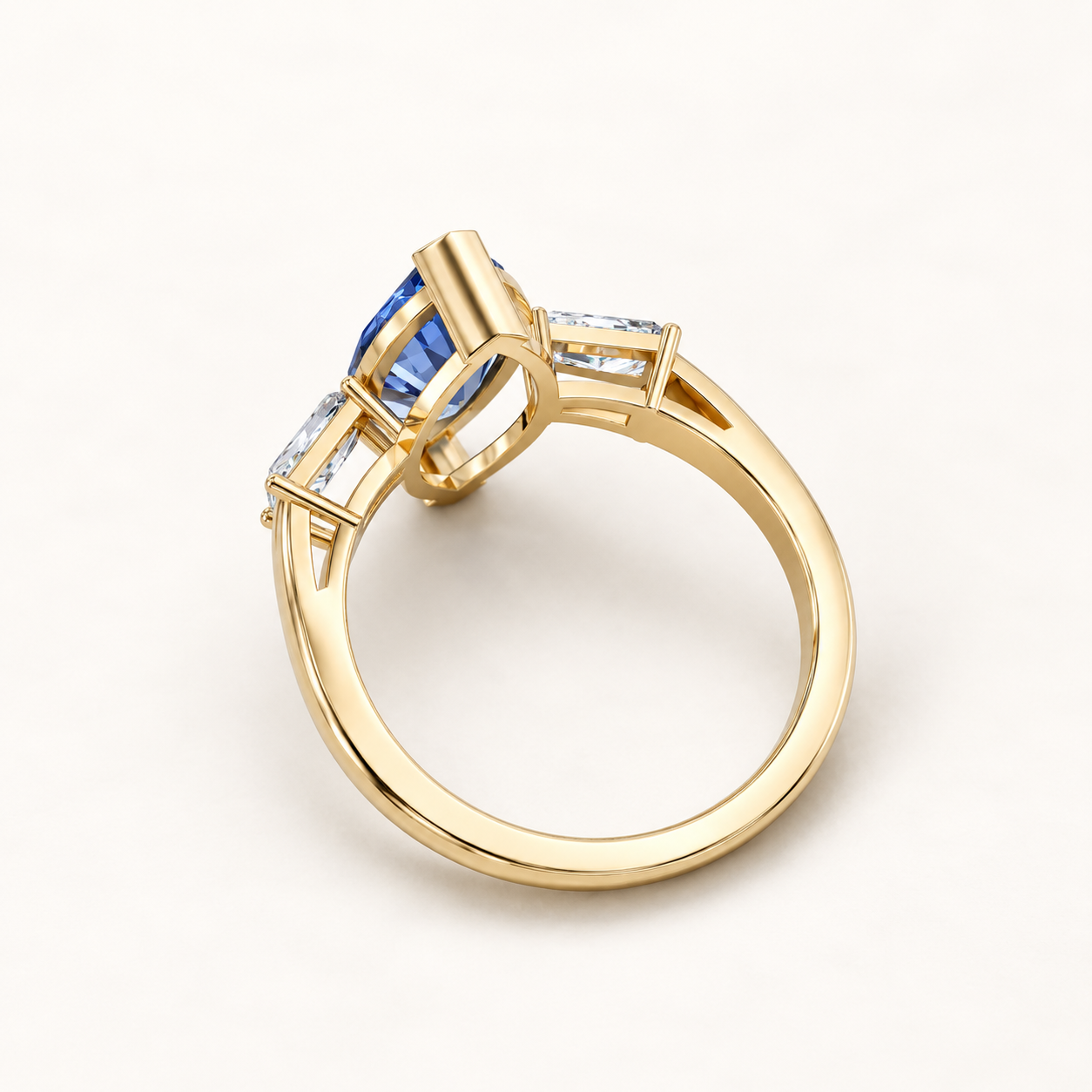 2.600 CT Blue Marquise Lab-Grown Diamond Three-Stone Ring in White Gold, Yellow Gold & Rose Gold — product gallery image