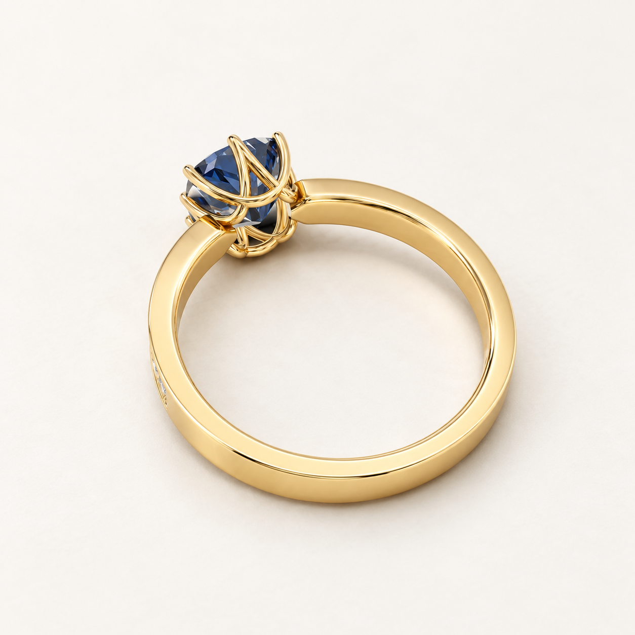 1.400 CT Blue Cushion Lab-Grown Diamond Accent Ring in White Gold, Yellow Gold & Rose Gold — product gallery image