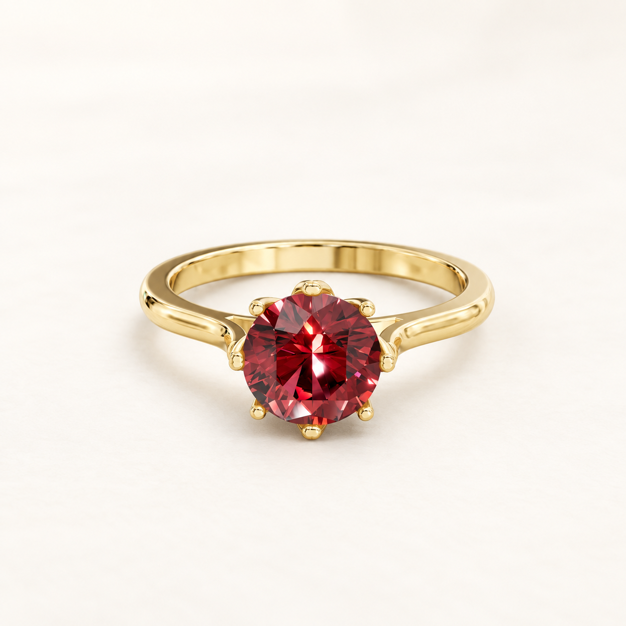 1.250 CT Red Round Lab-Grown Diamond Solitaire Ring in White Gold, Yellow Gold & Rose Gold