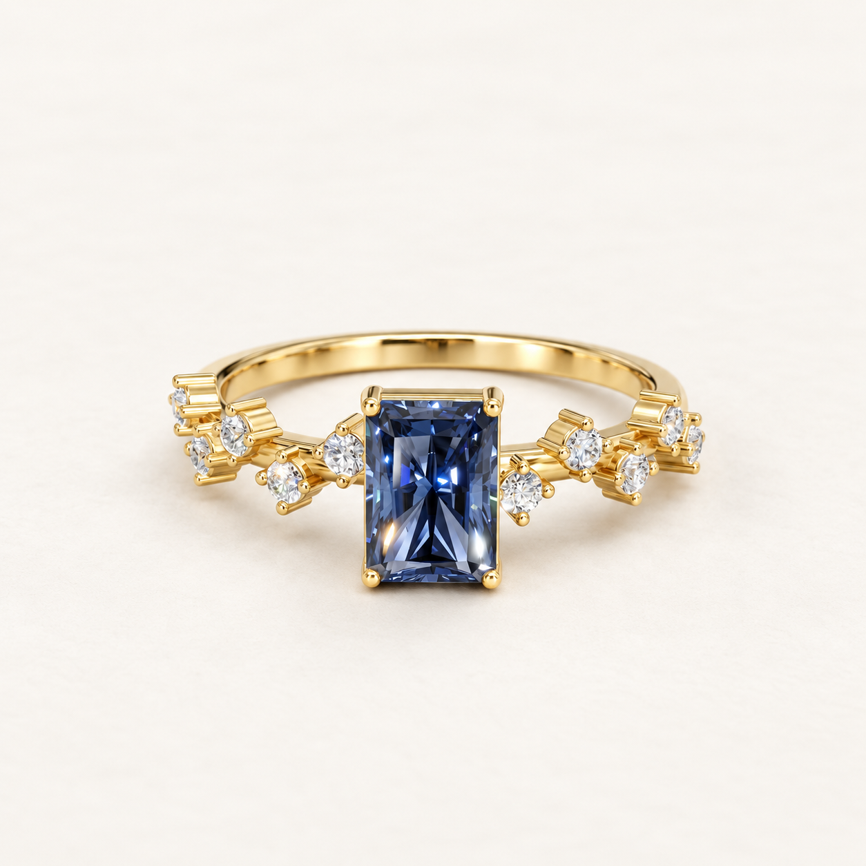 1.800 CT Blue Radiant Lab-Grown Diamond Nature-Inspired Ring in White Gold, Yellow Gold & Rose Gold