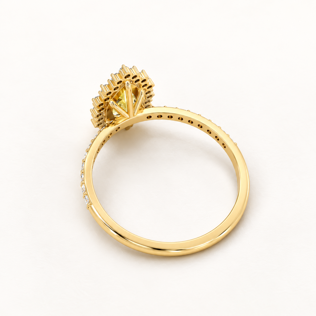 0.880 CT Yellow Pear Lab-Grown Diamond Halo Ring in White Gold, Yellow Gold & Rose Gold — product gallery image