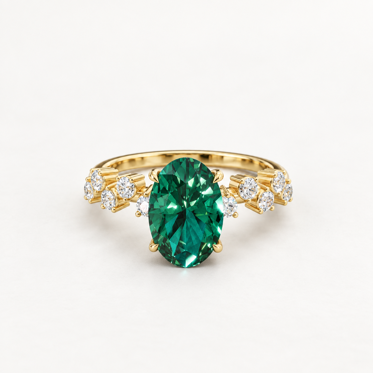 1.650 CT Green Oval Lab-Grown Diamond Nature-Inspired Ring in White Gold, Yellow Gold & Rose Gold