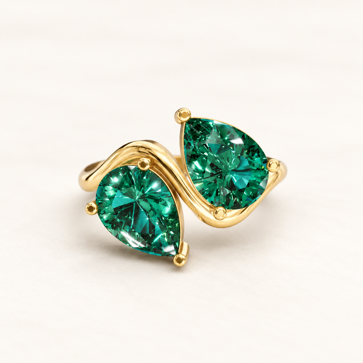 3.300 CT Green Pear Lab-Grown Diamond Toi et Moi Ring in White Gold, Yellow Gold & Rose Gold