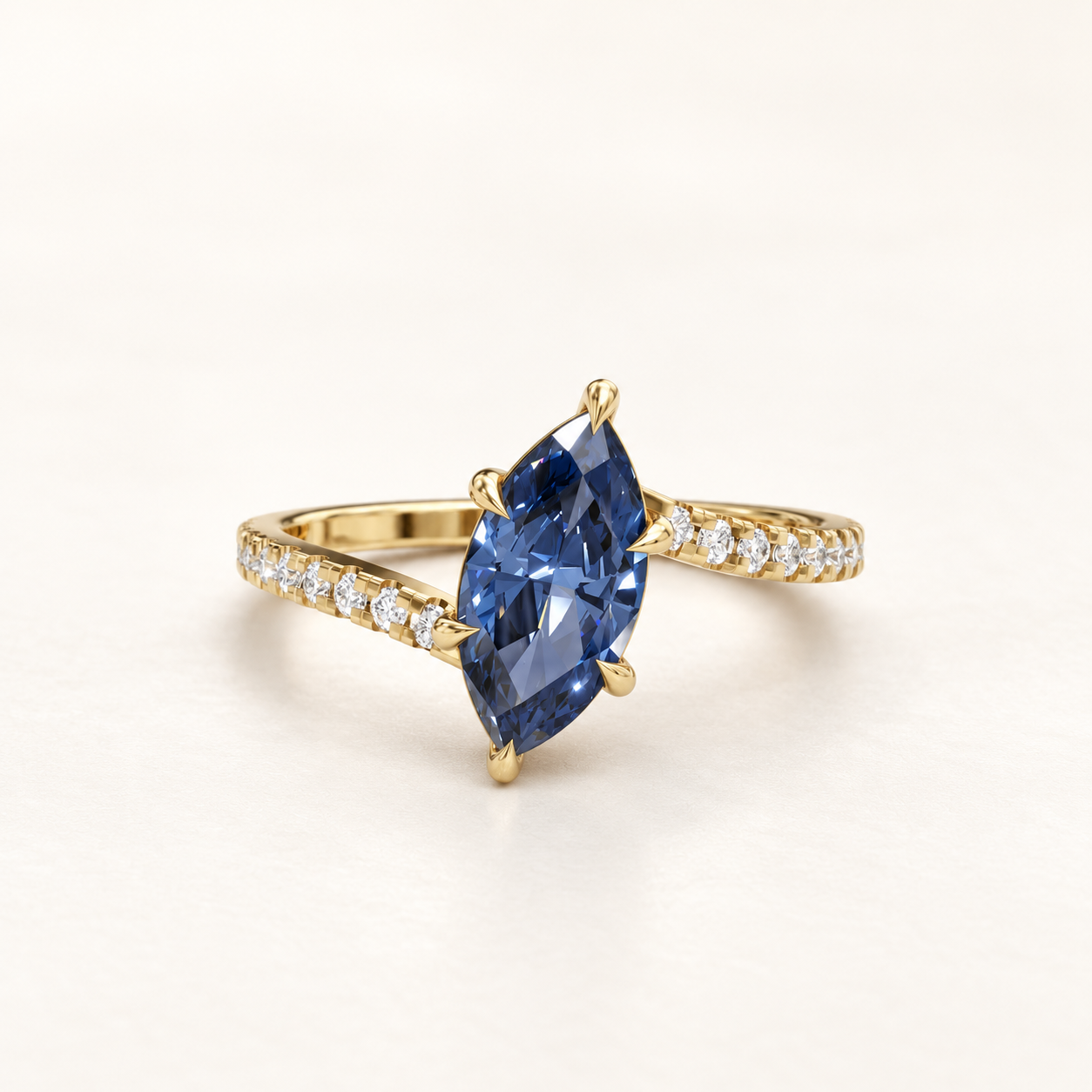 0.980 CT Blue Marquise Lab-Grown Diamond Pavé Ring in White Gold, Yellow Gold & Rose Gold