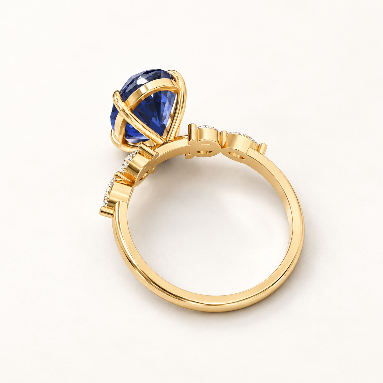 3.600 CT Blue Oval Lab-Grown Diamond Side-Stone Ring in White Gold, Yellow Gold & Rose Gold — product gallery image