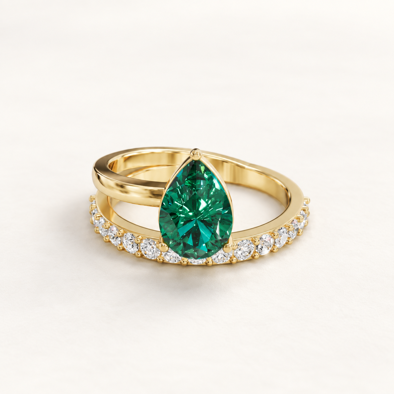 1.250 CT Green Pear Lab-Grown Diamond Bypass Ring in White Gold, Yellow Gold & Rose Gold